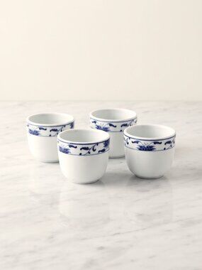 Cameo China Blue Lotus Sake Tea Cups Set of 4 Porcelain 5oz Unhandled Cups
